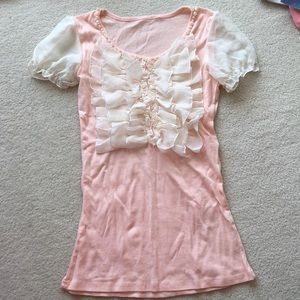 Blush and white ruffle t shirt